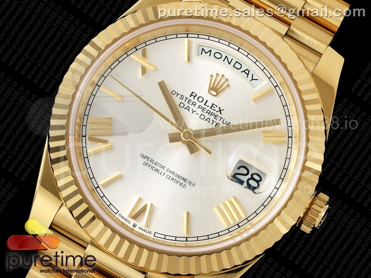 Day Date 40 YG RGF Silver Roman Dial on President Bracelet VR3255