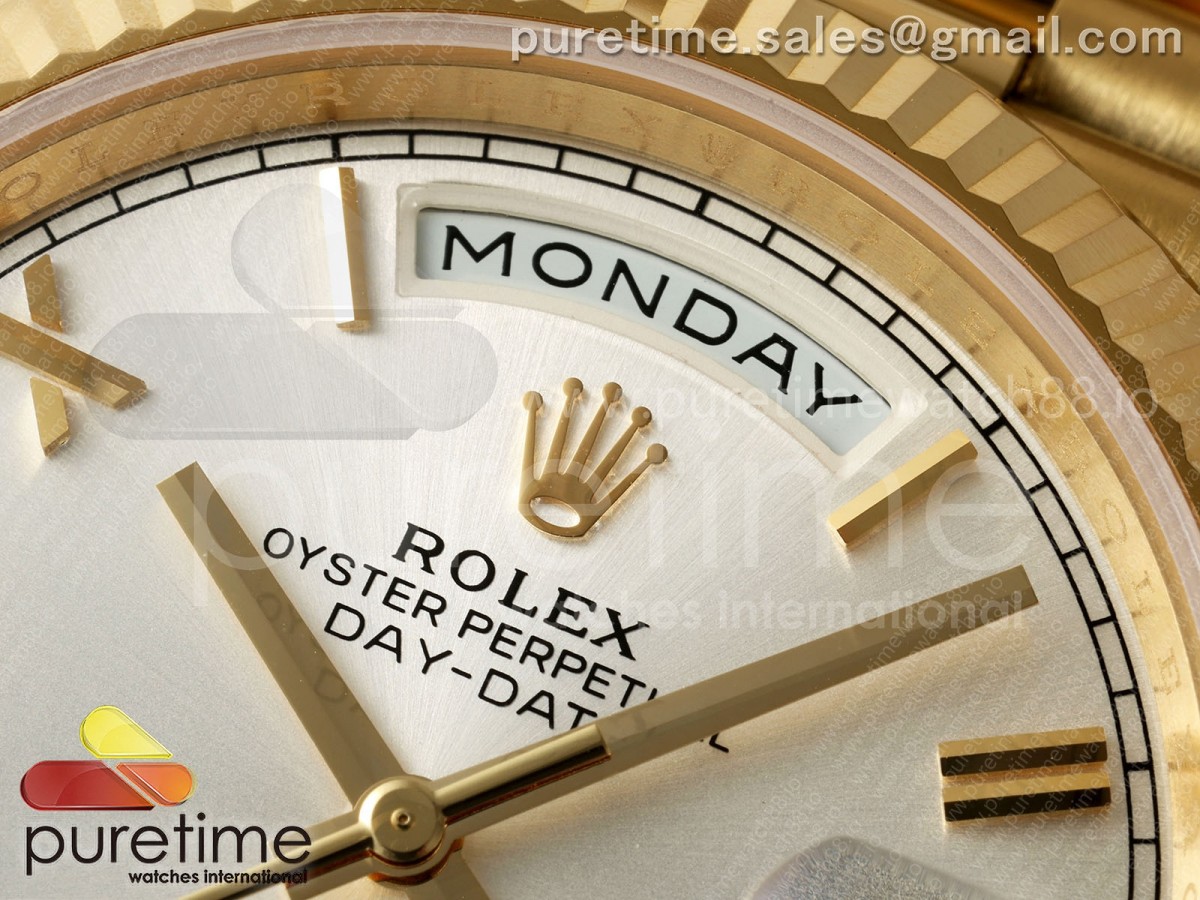 Day Date 40 YG RGF Silver Roman Dial on President Bracelet VR3255