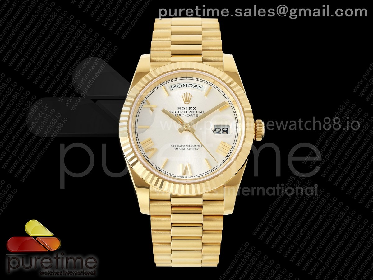 Day Date 40 YG RGF Silver Roman Dial on President Bracelet VR3255