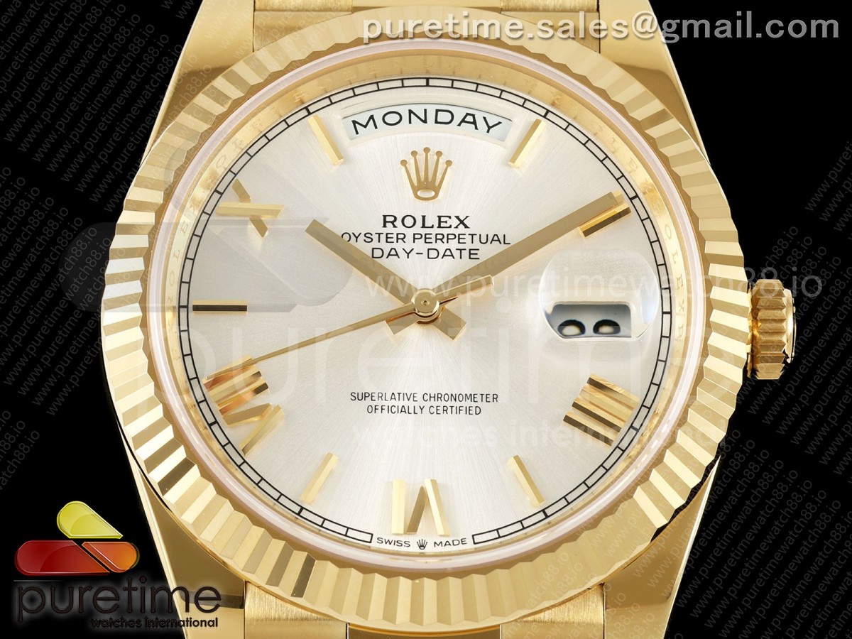 Day Date 40 YG RGF Silver Roman Dial on President Bracelet VR3255