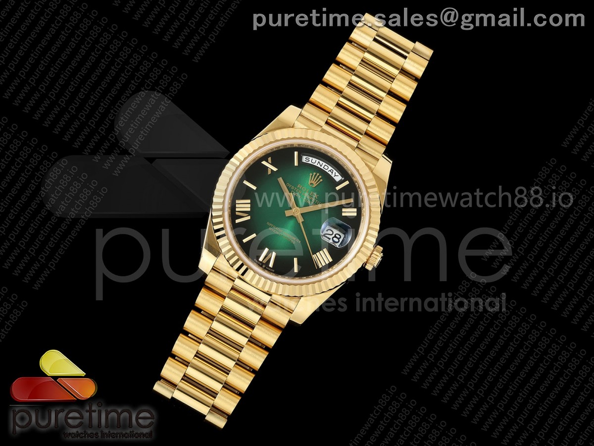 Day Date 40 YG RGF Green Ombre Roman Dial on President Bracelet VR3255