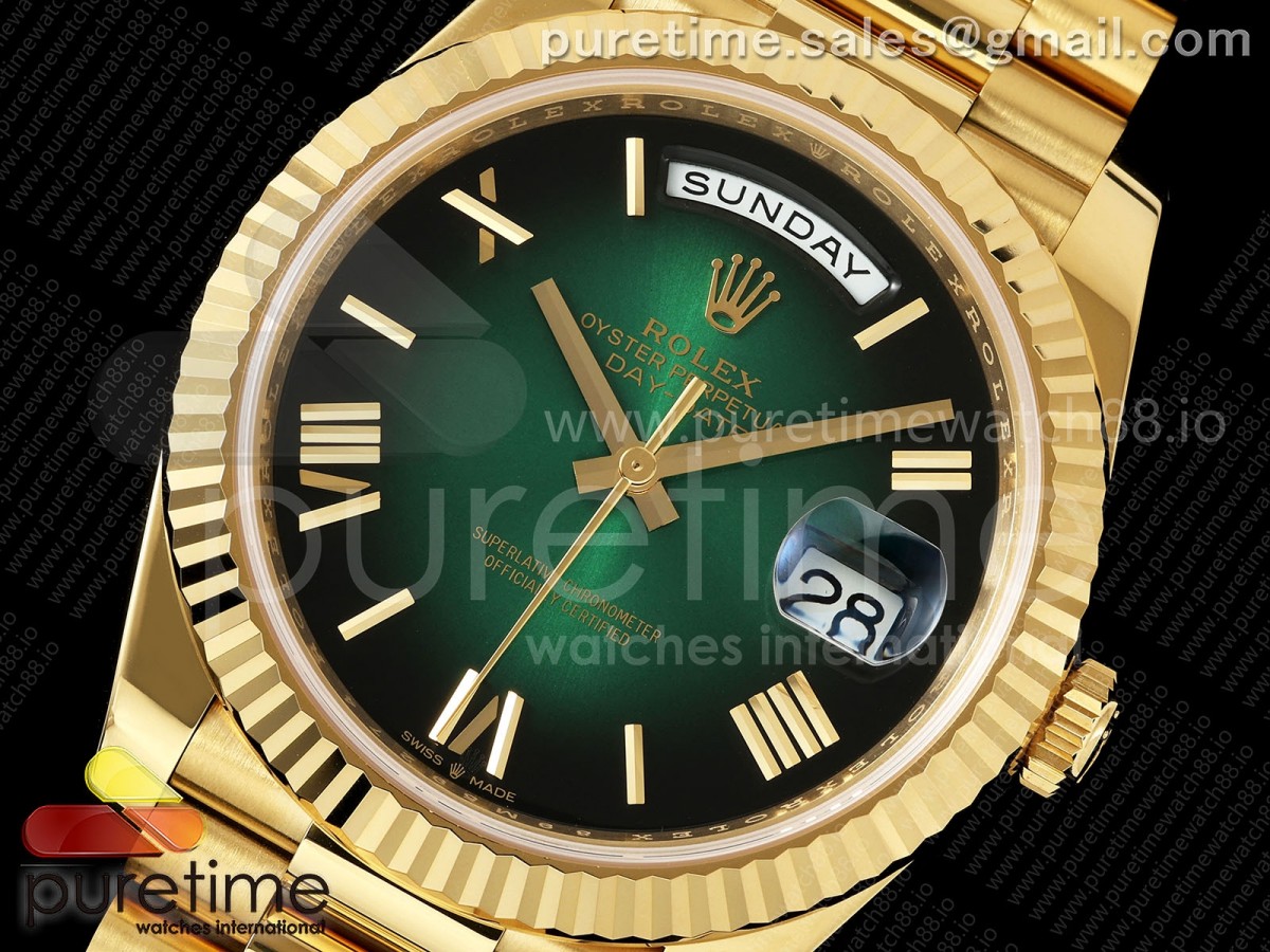 Day Date 40 YG RGF Green Ombre Roman Dial on President Bracelet VR3255