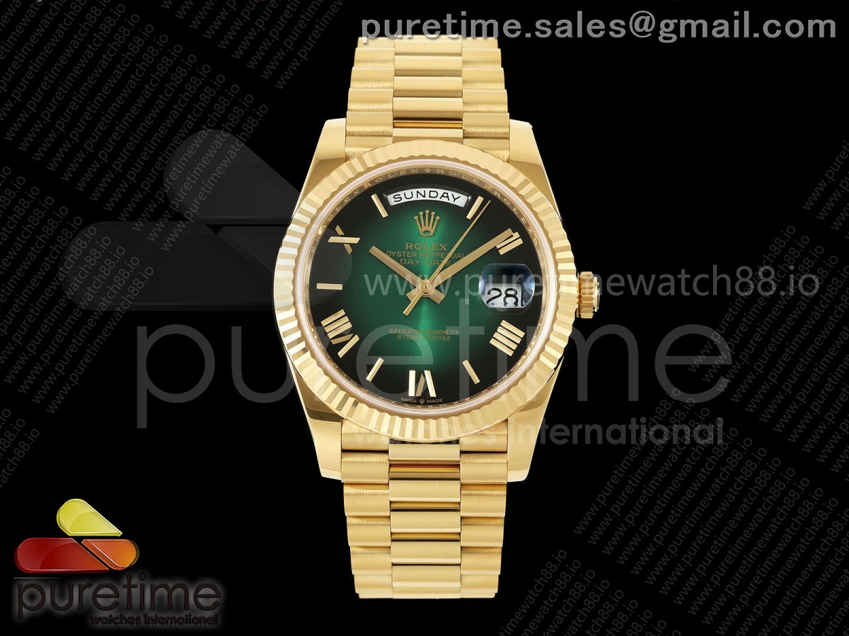 Day Date 40 YG RGF Green Ombre Roman Dial on President Bracelet VR3255