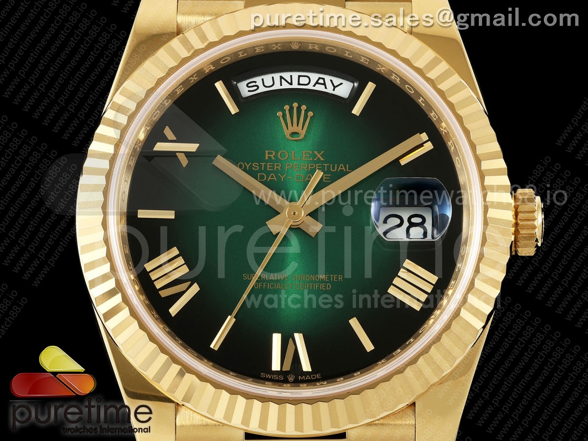 Day Date 40 YG RGF Green Ombre Roman Dial on President Bracelet VR3255