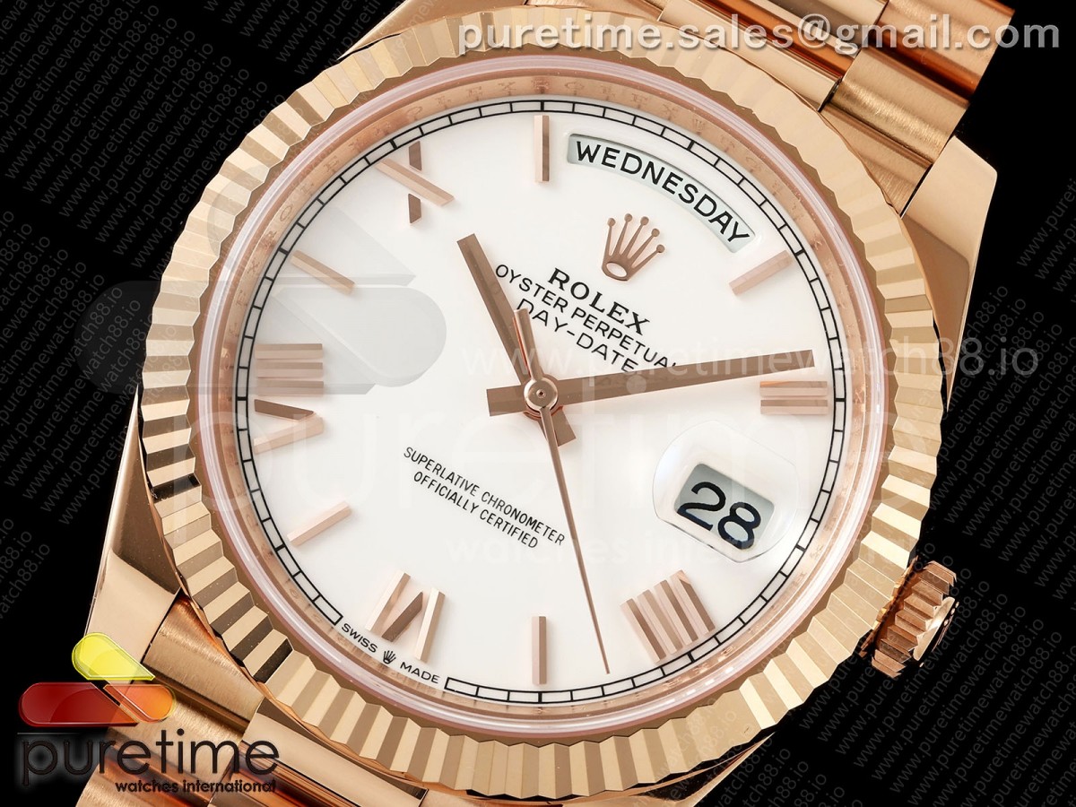 Day Date 40 RG RGF White Roman Dial on President Bracelet VR3255