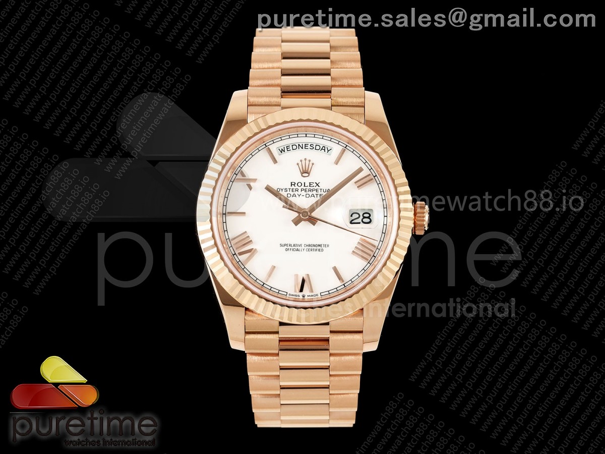 Day Date 40 RG RGF White Roman Dial on President Bracelet VR3255