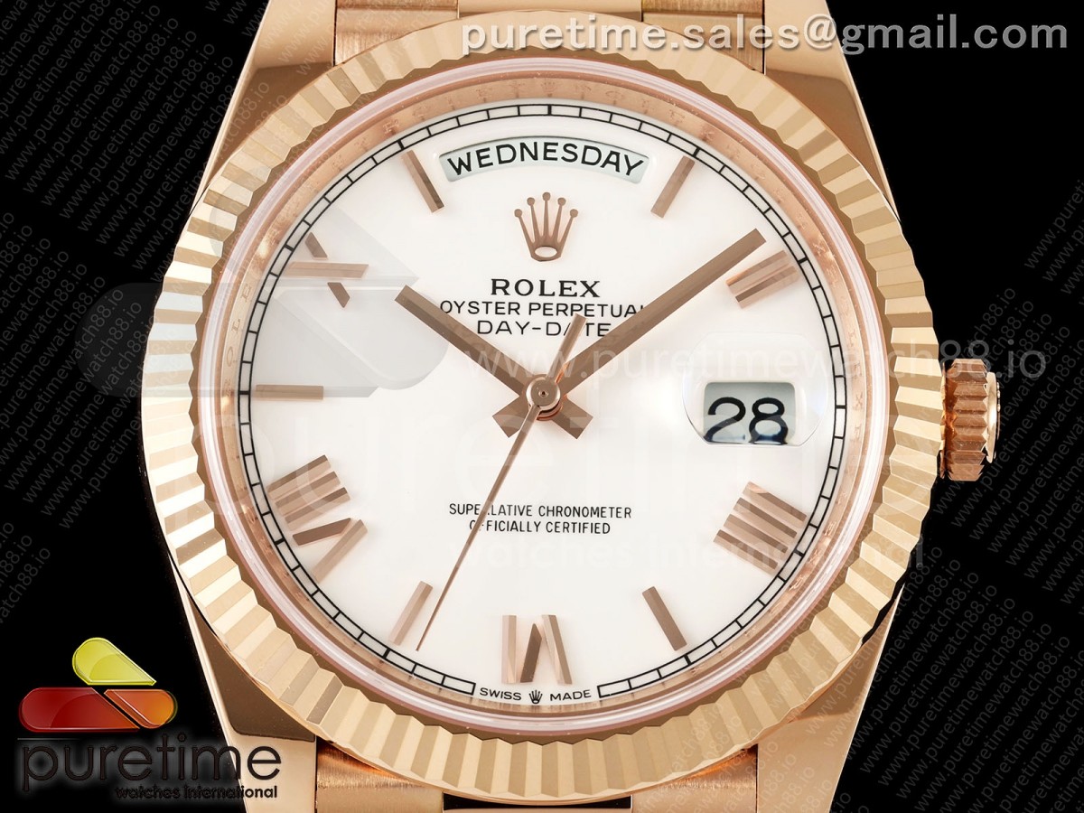 Day Date 40 RG RGF White Roman Dial on President Bracelet VR3255