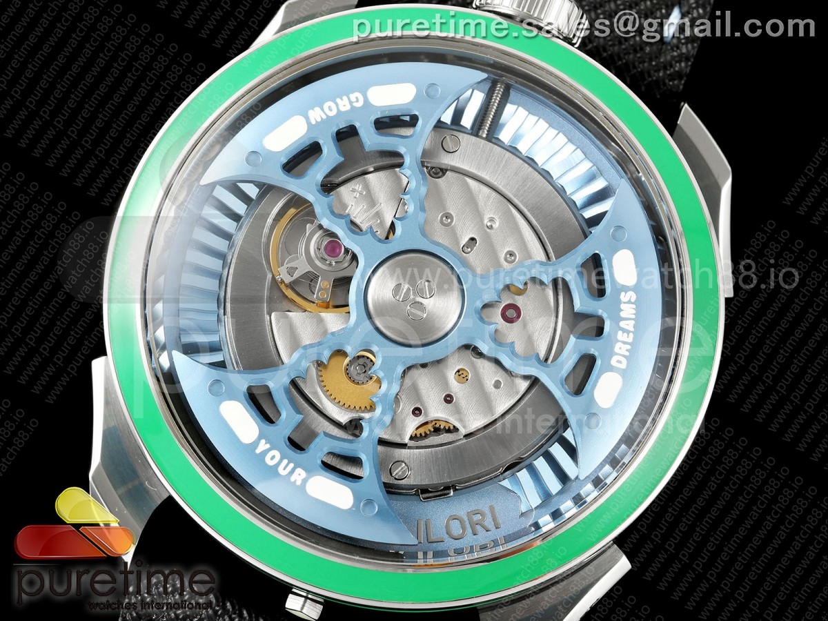 MB&F M.A.D.1.SS K11F Green Bezel Blue Rotor on Black Leather Strap Miyota 821A