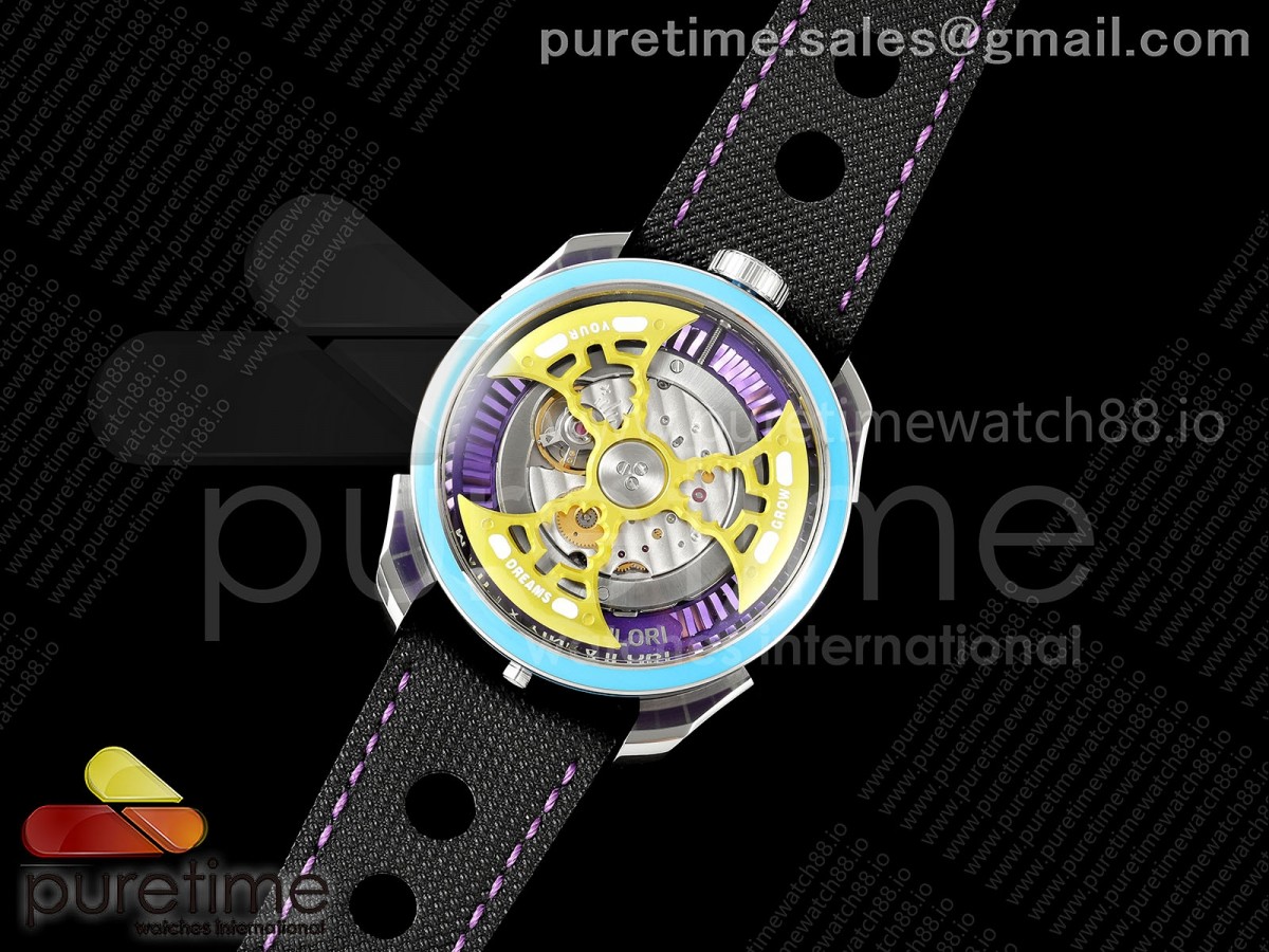 MB&F M.A.D.1.SS K11F Blue Bezel Yellow Rotor on Black Leather Strap Miyota 821A