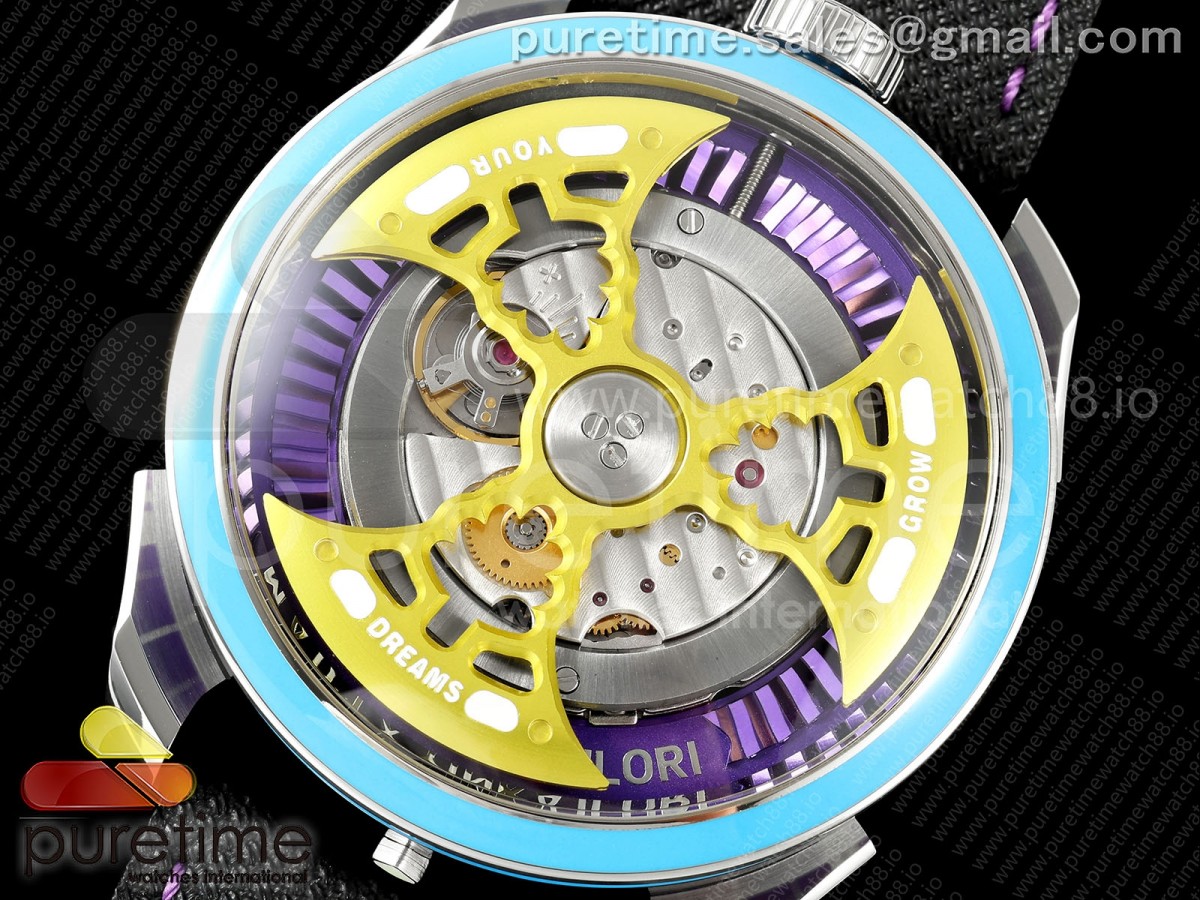 MB&F M.A.D.1.SS K11F Blue Bezel Yellow Rotor on Black Leather Strap Miyota 821A