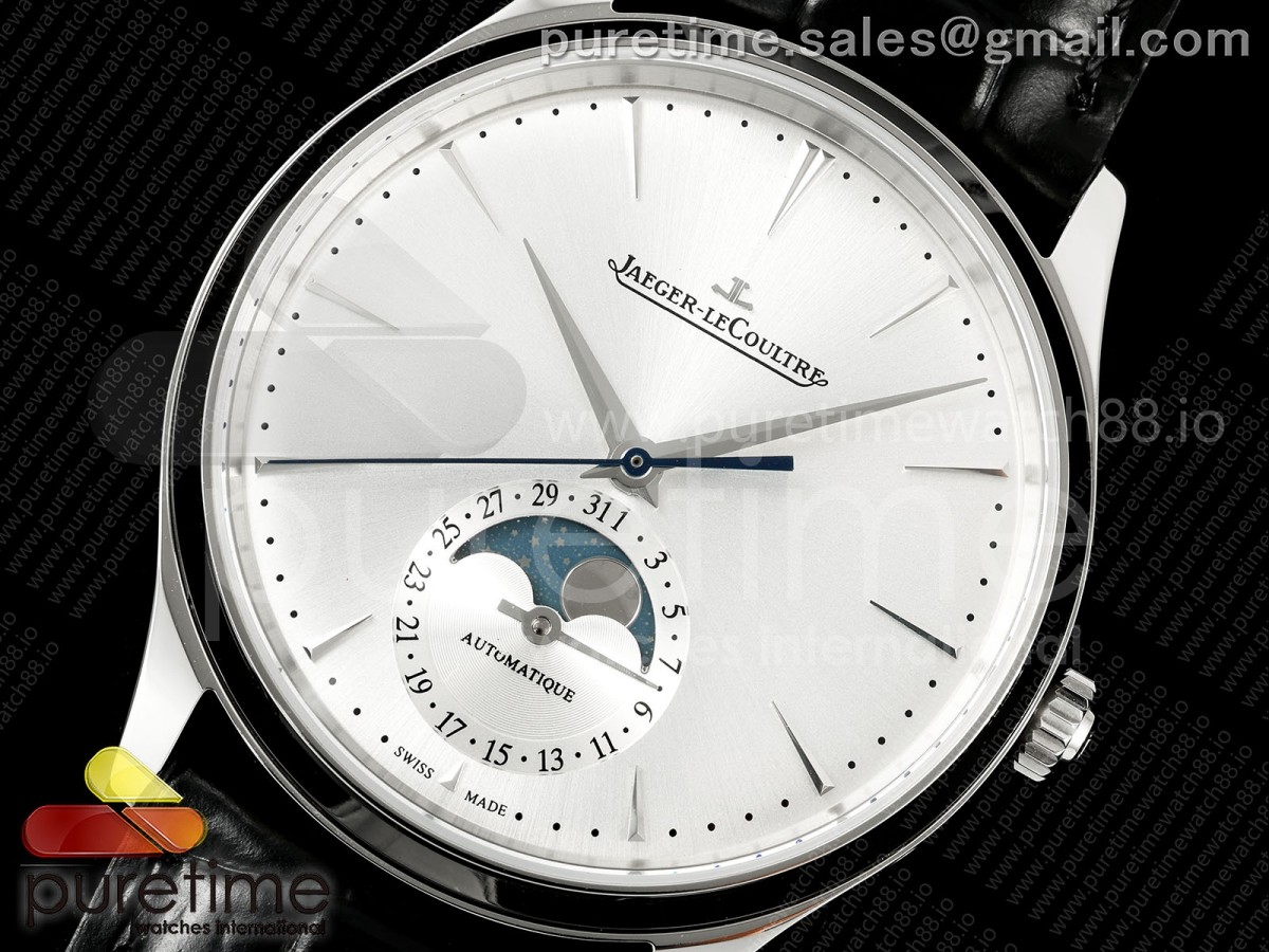 Master Ultra Thin Moon SS RZF Silver Dial on Black Leather Strap SA925