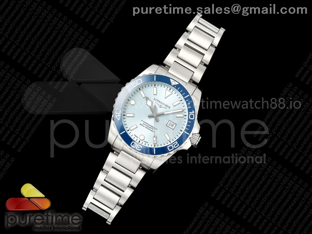 HydroConquest SS U8F Ice Blue Dial on SS Bracelet SA3135