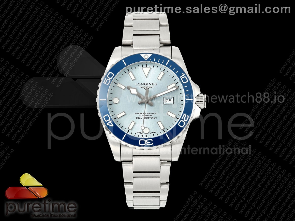 HydroConquest SS U8F Ice Blue Dial on SS Bracelet SA3135
