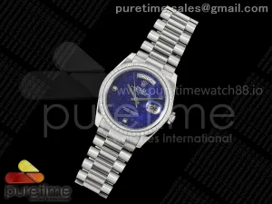 Day Date 36 SS RAF Blue Lapis 1 Diamonds Dial Diamonds Bezel on SS Bracelet A2836