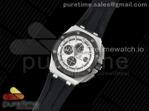 Royal Oak Offshore 44mm SS Cadran blanc APF Lunette en céramique sur Bracelet en caoutchouc A3126