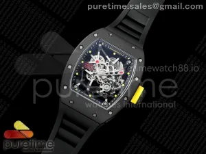 RM035 Americas Black Ceramic ZF Skeleton Dial on Black Rubber Strap RMUL1