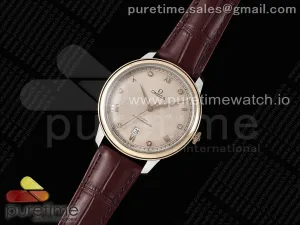 De Ville Date RG MKF Marcador de diamantes de texturizado marrón en correa de cuero marrón A8800