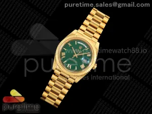 Day Date 40 YG EWEF Green Roman Dial on President Bracelet A3255 (158g)