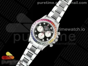 Daytona 116599rbow 3CF Black Diamonds Dial on SS Bracelet SH4130 V2 (Mod Version)