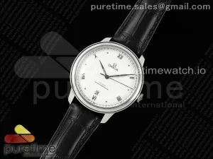 De Ville Date SS MKF Esfera blanca en correa de cuero negro A8800