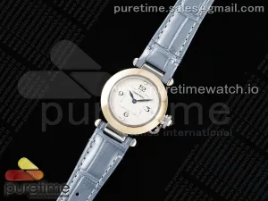 Pasha 30mm SS/RG AF White Textured Dial on Blue Leather Strap Jaq Quartz