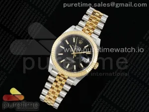 DateJust 41 126333 Clean 904L Stahl Schwarzes Stick Zifferblatt auf SS/YG Jubiläumsarmband VR3235