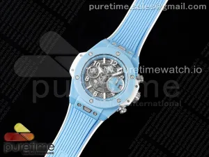 Big Bang Unico Sky Blue Ceramic BBF Skeleton Dial on Blue/White Rubber Strap A1280