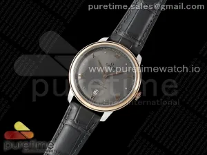 De Ville Date RG MKF Marcador romano de esfera gris en correa de cuero gris A8800