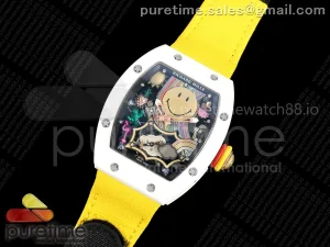 RM88 Tourbillon Smiley White Ceramic RMF on Yellow Velcro Strap