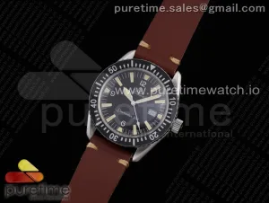 Vintage Seamaster 300 OXF Schwarzes Zifferblatt auf braunem Lederarmband A2836 Style 3