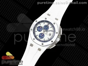 Royal Oak Offshore 44mm White Ceramic TKF White Dial on White Rubber Strap A3126