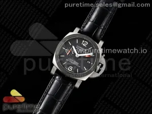 PAM1096 W Luminor GMT 42mm Titanium VSF Black Dial on Black Leather Strap P.9011