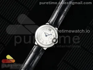 Ballon Bleu Ladies 28mm SS AF White Diamonds Dial on Black Leather Strap Ronda Quartz