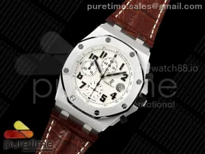 Royal Oak Offshore 42mm Safari TKF White Dial on Brown Leather Strap A7750