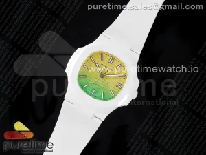 AET Nautilus 5711 White Ceramic AMGF Yellow/Green Dial on White Rubber Strap MIYOTA 9015