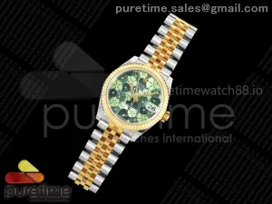DateJust 31 Ladies Fluted Bezel SS/YG THB Green Flower Dial on Jubilee Bracelet A2236