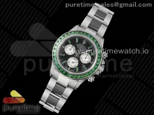 Daytona SS Green Diamonds EF Black/Silver Dial on SS Bracelet A7750