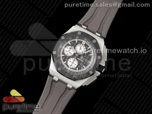 Royal Oak Offshore 44mm SS Lunette en céramique APF Cadran gris sur la sangle en caoutchouc A3126