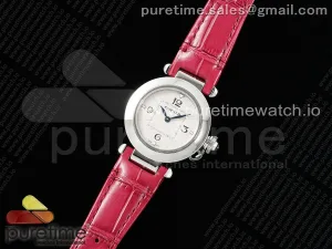Pasha 30mm SS AF White Textured Dial on Deep Pink Leather Strap Jaq Quartz