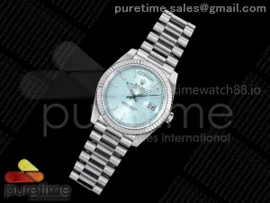 Day Date 40 SS TMF Ice Blue Stick Dial on President Bracelet VR3255
