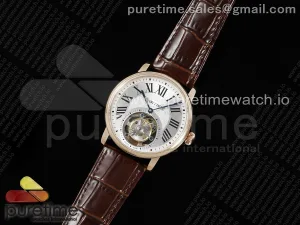 Rotonde de Cartier Flying Tourbillon RG RMS Silver Dial on Brown Leather Strap