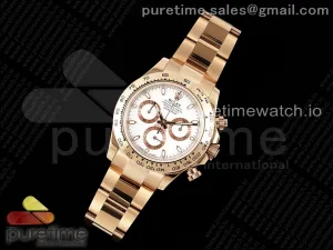Daytona 116505 RG OMF Weißes Zifferblatt auf RG-Armband A7750 (Slim-Bewegung)