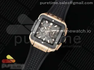 Square Bang Unico 42mm RG BBF Skeleton Dial Ceramic Bezel on Black Rubber Strap A1280