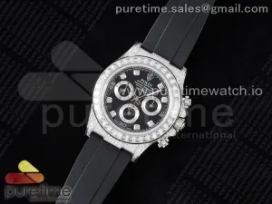 Daytona SS Full Diamantes JVSF 904L Diamantes Negros Esfera en Oysterflex Correa A7750