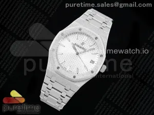 Royal Oak 41mm 15500 Gefrorene SS APSF White Textured Zifferblatt auf SS Armband SA4302