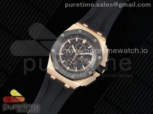 Royal Oak Offshore 44mm RG Lunette en céramique APF Cadran noir sur la sangle en caoutchouc A3126