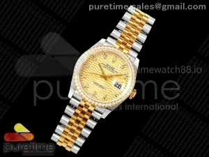 DateJust 36 126233 EWEF YG Textured Diamonds Dial Diamonds Bezel on SS/YG Jubilee Bracelet A3235