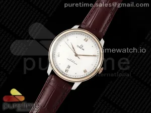 De Ville Date RG MKF Marcador romano esfera blanca en correa de cuero marrón A8800