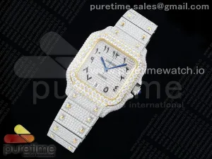 Santos 40mm Full Diamonds SS/YG TWF Diamonds SS Arabic Dial on Bracelet MIYOTA 9015