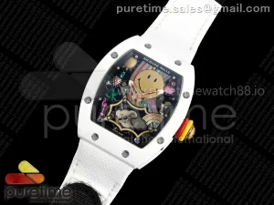 RM88 Tourbillon Smiley White Ceramic RMF on White Velcro Strap